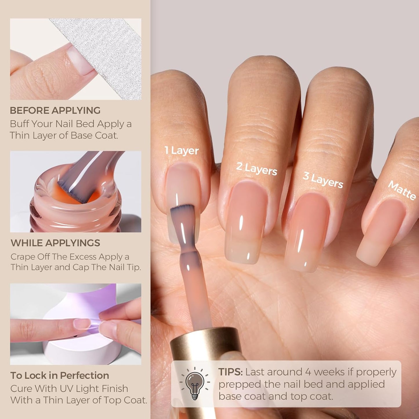 AILLSA Nude Gel Polish Light Natural Jelly Gel Nail Polish Sheer Neutral Color Translucent Gel Polish Skin Tone Soak Off U V Gel for Nail Art French Manicure at Home 0.51 Fl Oz /GB56