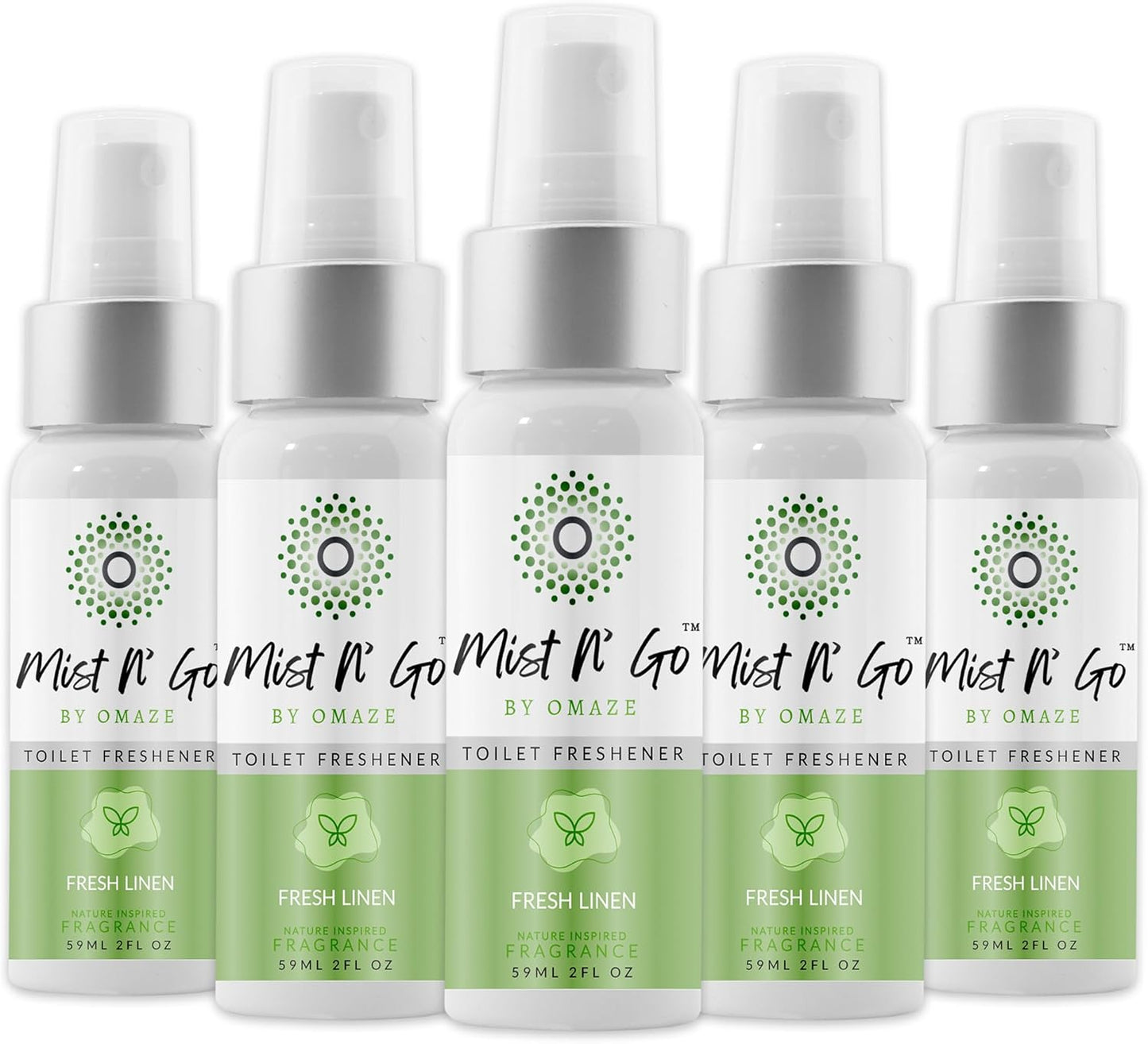 Mist N' Go Travel Toilet Spray - Odor Eliminator & Air Freshener (Fresh Linen) - 2oz x5