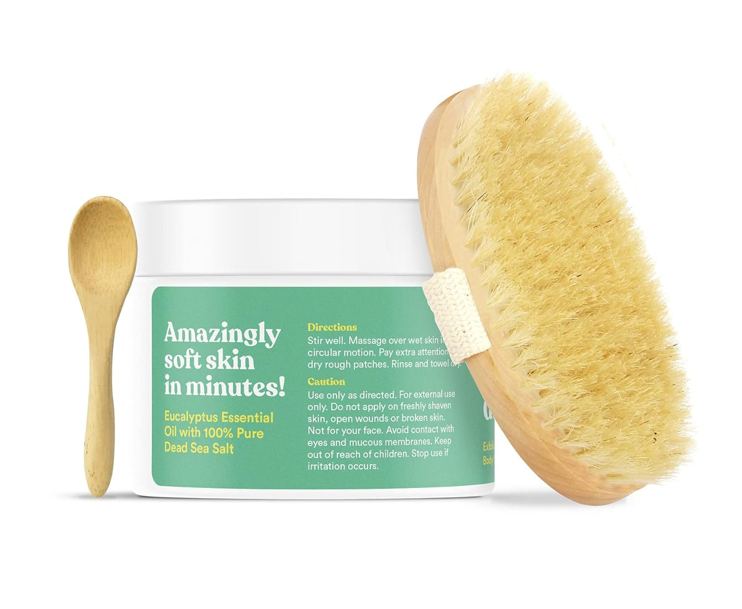 ASUTRA Dead Sea Salt Essential Oil Body Scrub Exfoliator and Dry Brush Bundle (Invigorating Eucalyptus), 16 oz - Ultra Hydrating, Gentle, & Moisturizing - Coconut, Eucalyptus, and Marjoram Oils