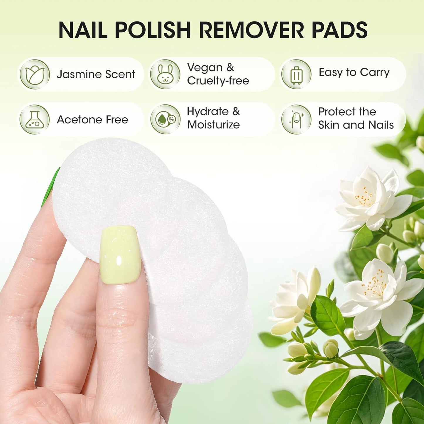 Gellen Nail Polish Remover Pads Non-Acetone Traditional Nail Polish Remover Wipes, 140pcs Travel Wets Bulk Set For Clearing Regular Manicure Salon Home, Jasmine Scent