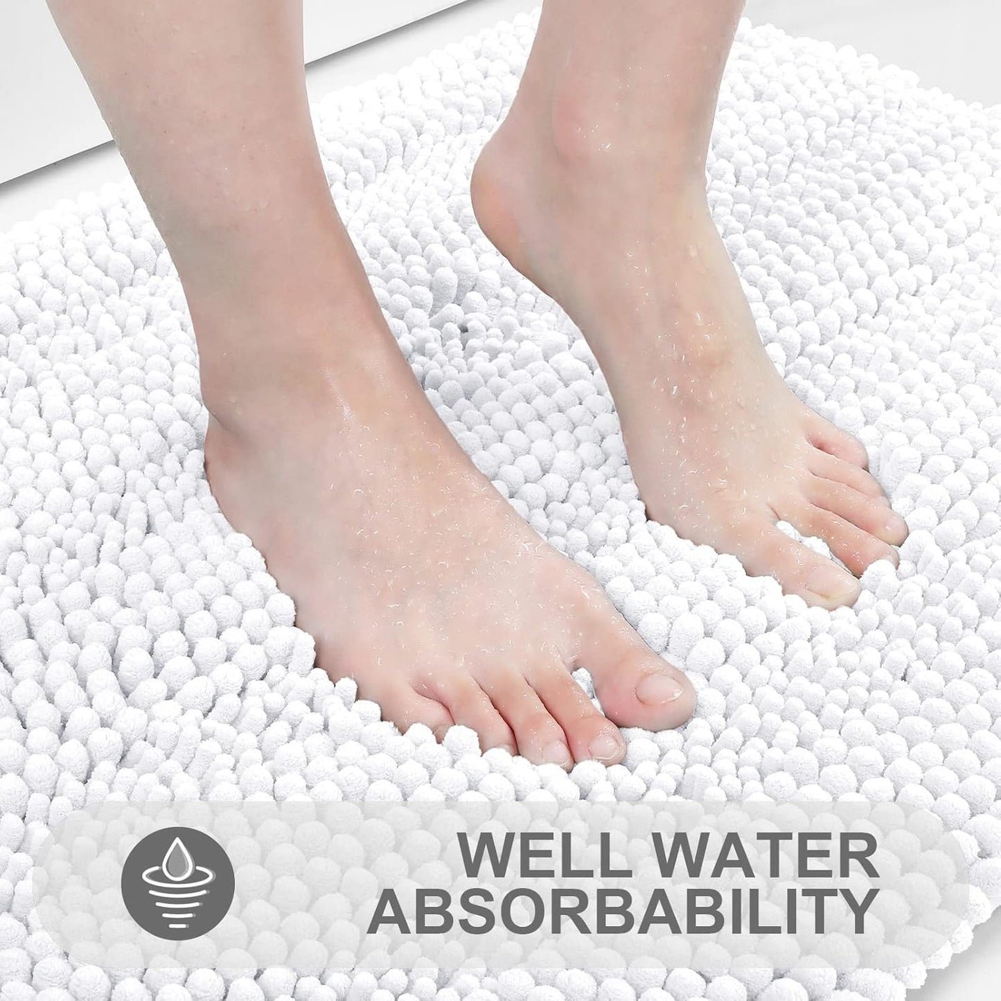 Grandaily Chenille Striped Bathroom Rugs 59x35, Extra Thick and Absorbent Bath Mats, Non-Slip Soft Plush Shaggy Shower Carpet, Machine Wash Dry, Bath Rug for Bathroom, White