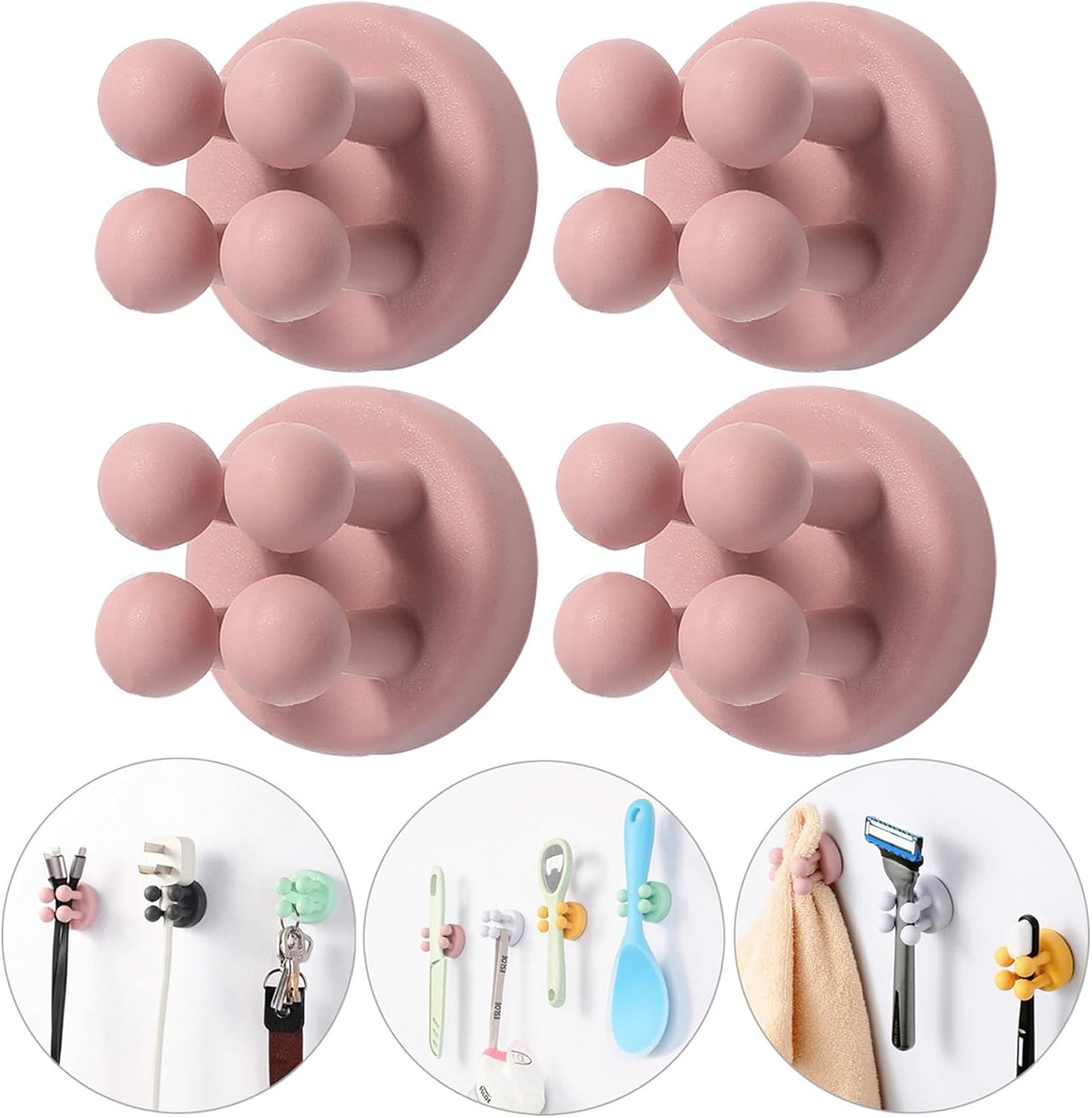 Razor Holder Shaver Hook Hanger Stand - 4Pcs Silicone Toothbrush Holders for Shower Wall Mounted Self Adhesive Cute Utility Dorm Room Bathroom Kitchen Organizer Storage Hook for Hanging Loofah Towel