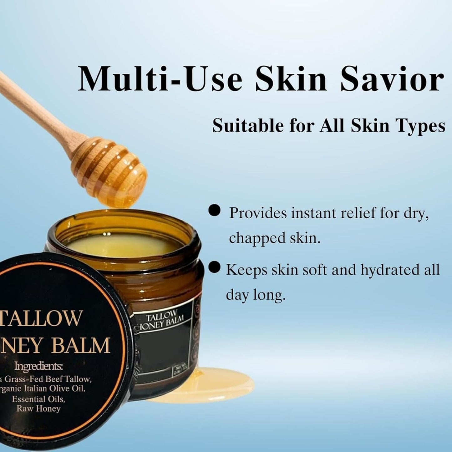 Tallow Honey Balm, Organic Grass-Fed Beef Tallow Balm with Raw Honey, Deeply Nourishes and Hydrates The Skin, Moisturizing Lip Cream, Natural Soothing Moisturizer for All Skin Type