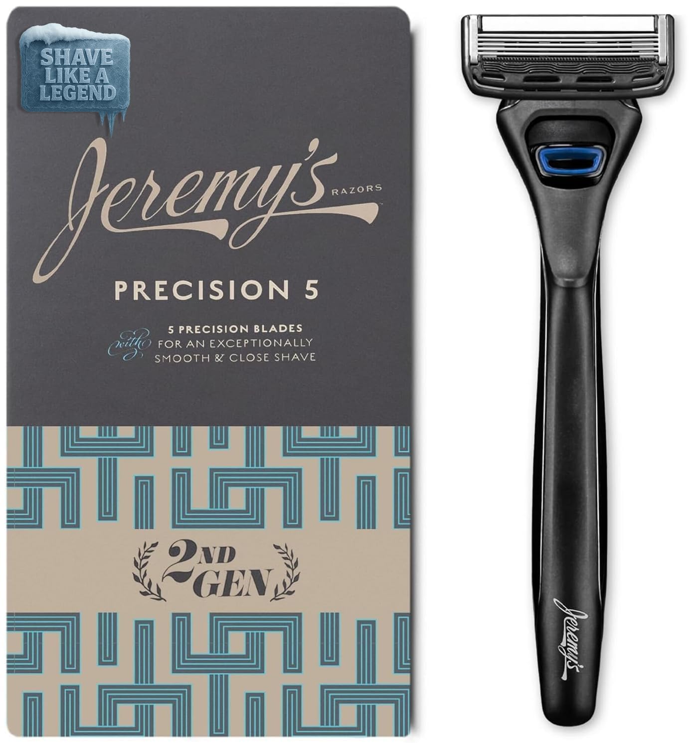 Jeremy's Razors for Men: Precision 5 Blade Razor - Stainless Blades, Lubricating Strip, Precision Trimmer - Men's Shaving Essentials Kit, Travel Shaver Face Body Head Shavers (1 Razor 1 Cartridge)