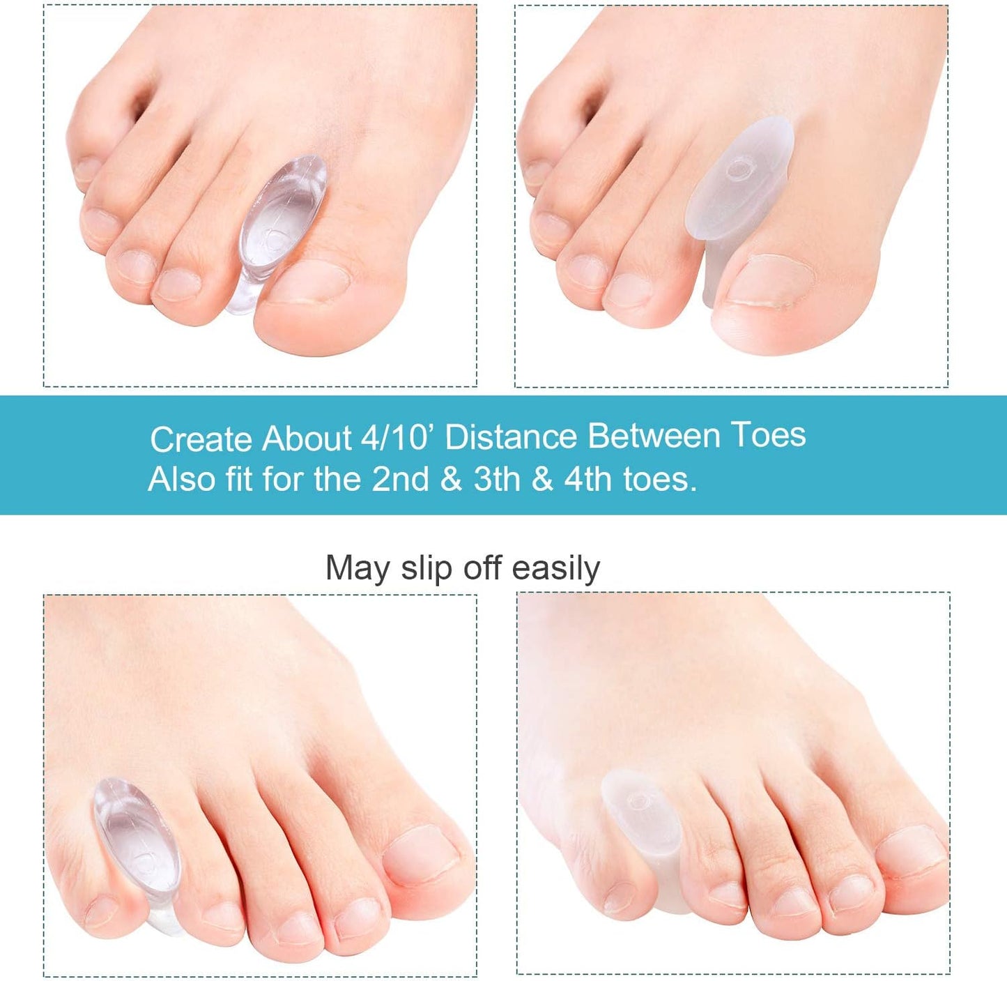 Povihome 10 Pack Gel Bunion Corrector and Toe Spacers Separators and Straightener Orthotics (4/10''Thick) for Sports Activities, for Men and Women Overlapping Toes, Bunion Pain Relief - Small Size