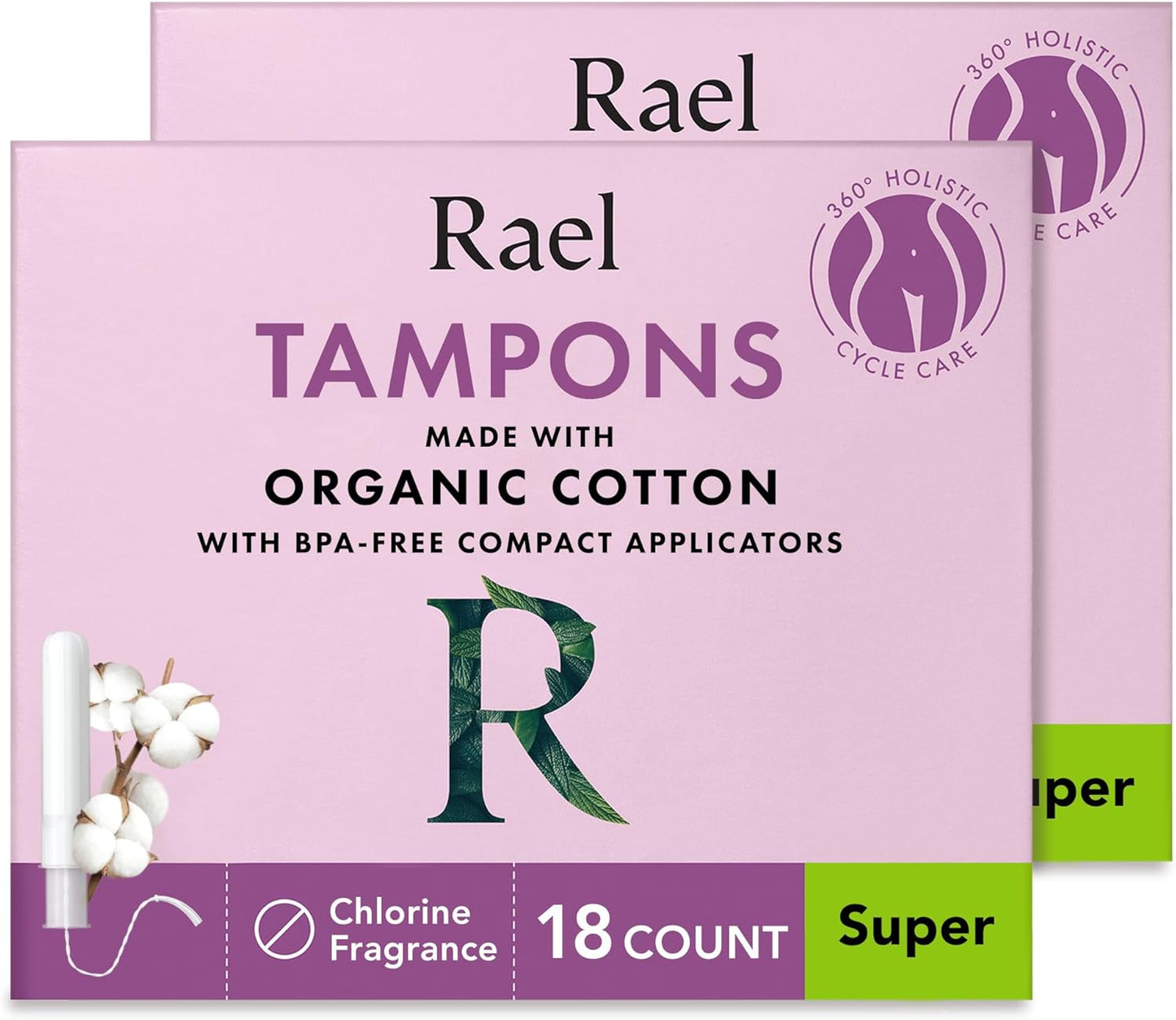 Rael Tampons, Compact Applicator - Made with Organic Cotton, Heavy Absorbency, BPA-Free, Chlorine Free, Leak Locker Technology (36 Count, Super)