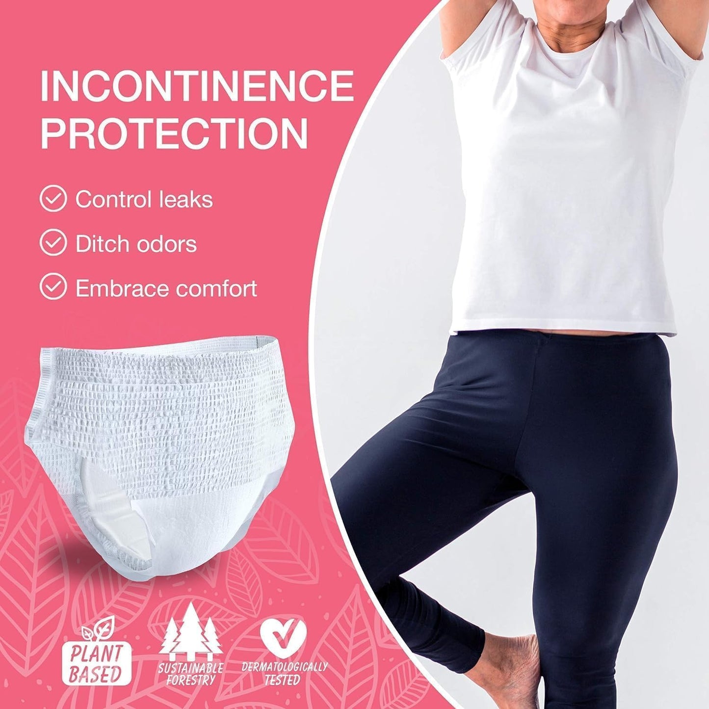 Veeda Natural Adult Incontinence Underwear for Women - Postpartum Underwear for Bladder Leakage Protection - Disposable Underwear with Maximum Absorbency - X-Large Size - 60 Count