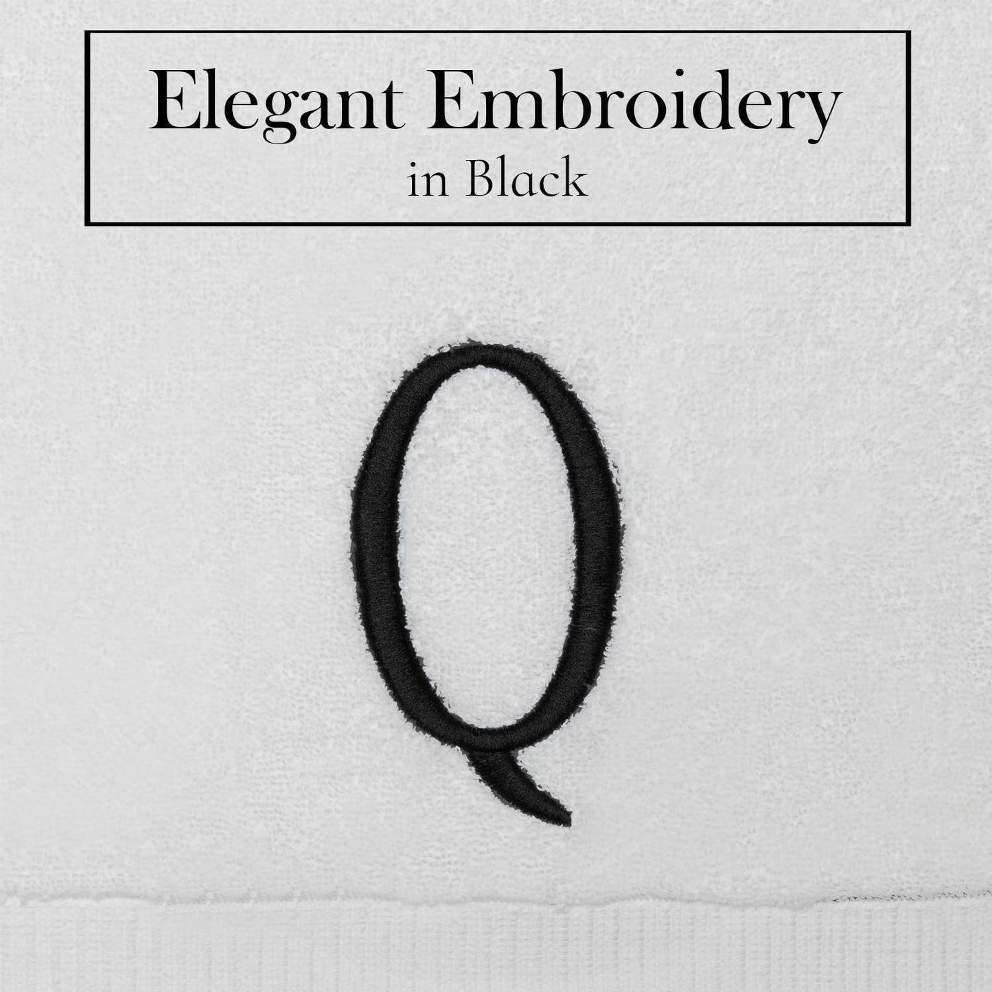 Black Powder Room Hand Towel - Monogram Initial Hotel Quality Decorative Embroidered Luxury Towel for Spa - GOTS Organic Certified - Set of 2 Letter Q