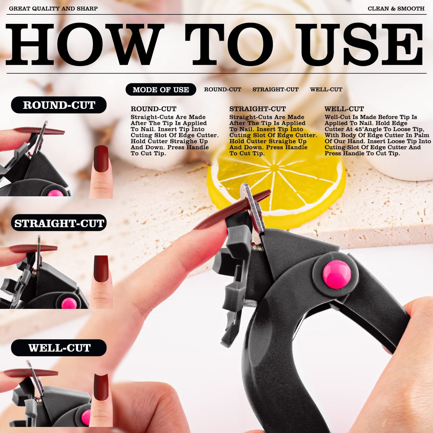 Black Acrylic Nail Clippers, Adjustable Nail Tip Cutter with Length Measurement, Stainless Steel Acrylic Nail Tips Trimmer Cutter Dial Clippers with Sizer for Fake False Nail Art Manicure Home DIY