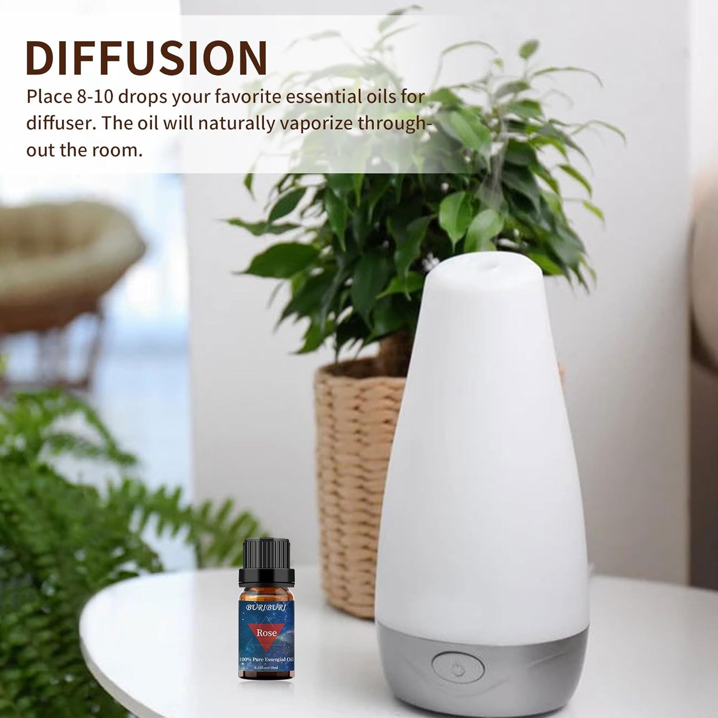 BURIBURI Rose Essential Oil and Lavender Oil for Diffuser, Massage, Candle Making, 100% Pure Fragrance Oil