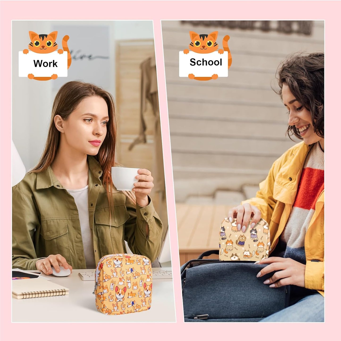 Period Bag Pouch, Canvas Sanitary Napkin Storage Bag for Girls Womens, Portable Sanitary Napkin Period Pad Pouch for Purse, Small Make Up Bags(Green)