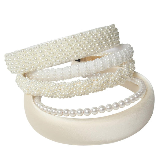 5PK White Pearl Headbands for Women Girls Cute Pearl dainty Headbands Bling Faux Pearls Hairbands Wedding Hair Accessories hair hoop headband