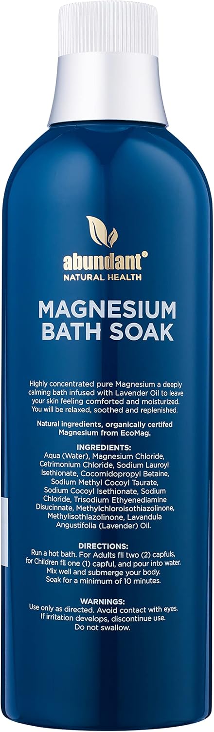 Magnesium Bath Soak Infused with Lavender Oil to Hydrate, Soothe and Moisturize Skin, Relax and Replenish Muscles, Highly Concentrated Pure Magnesium Salts, 500mL