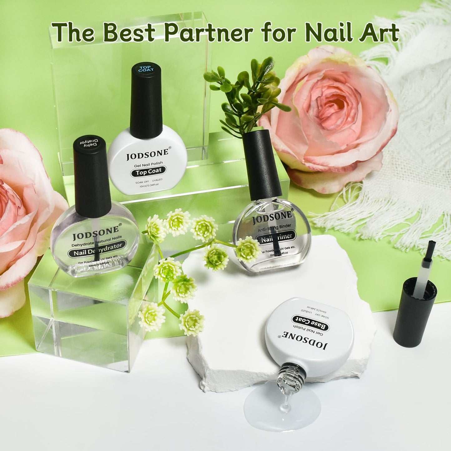 JODSONE 4 Bottle 10ML Nail Primer Base Coat Top Coat Glossy Quick Drying Durable DIY Nail Art Design Long Lasting Gift For Girls, transparent