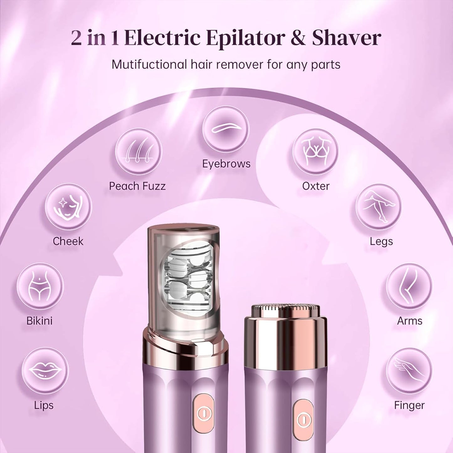 Gurelax Hair Removal Epilator for Women, Rechargeable Facial Epilator Hair Remover, 2-in-1 Electric Epilator & Shaver, 18 Carat Gold Plated Head, All Ages and Skin Types