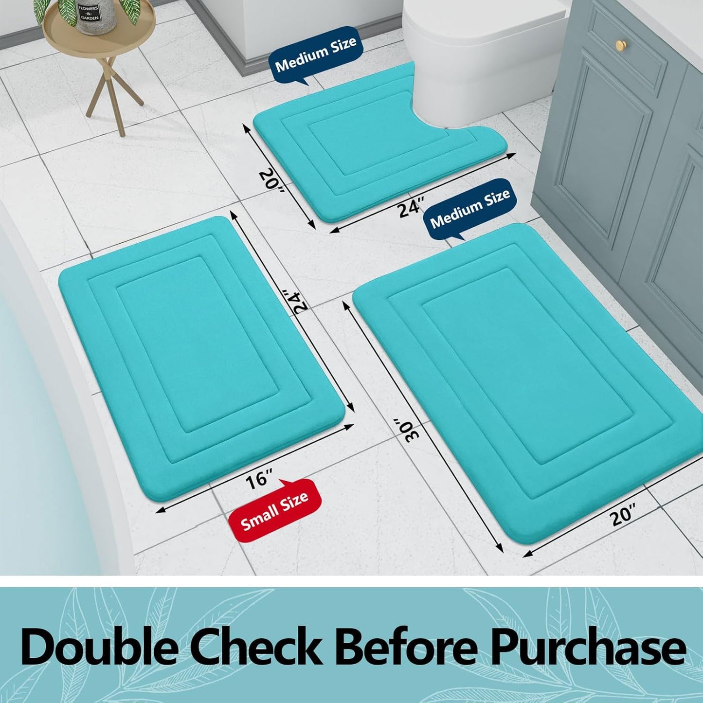 Arotive Memory Foam Bathroom Rug Mat 24x16, Ultra Soft and Absorbent Bath Mat, Machine Wash Dry, Comfortable Bath Rug Carpet for Bathroom Floor, Tub and Shower, Teal