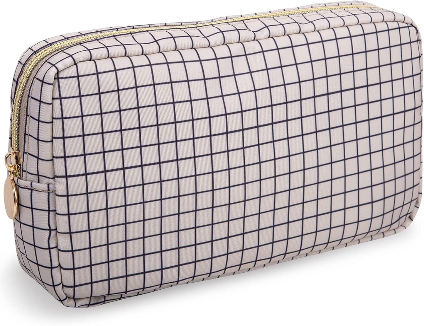 Nylon Small Makeup Bag for Purse, Cute Checkered Makeup Bag Preppy Cosmetic Zipper Pouch Purse, Waterproof Portable Travel Toiletry Bag Clutch Make Up Brush Bag Organizer for Women Girls(Checkered)