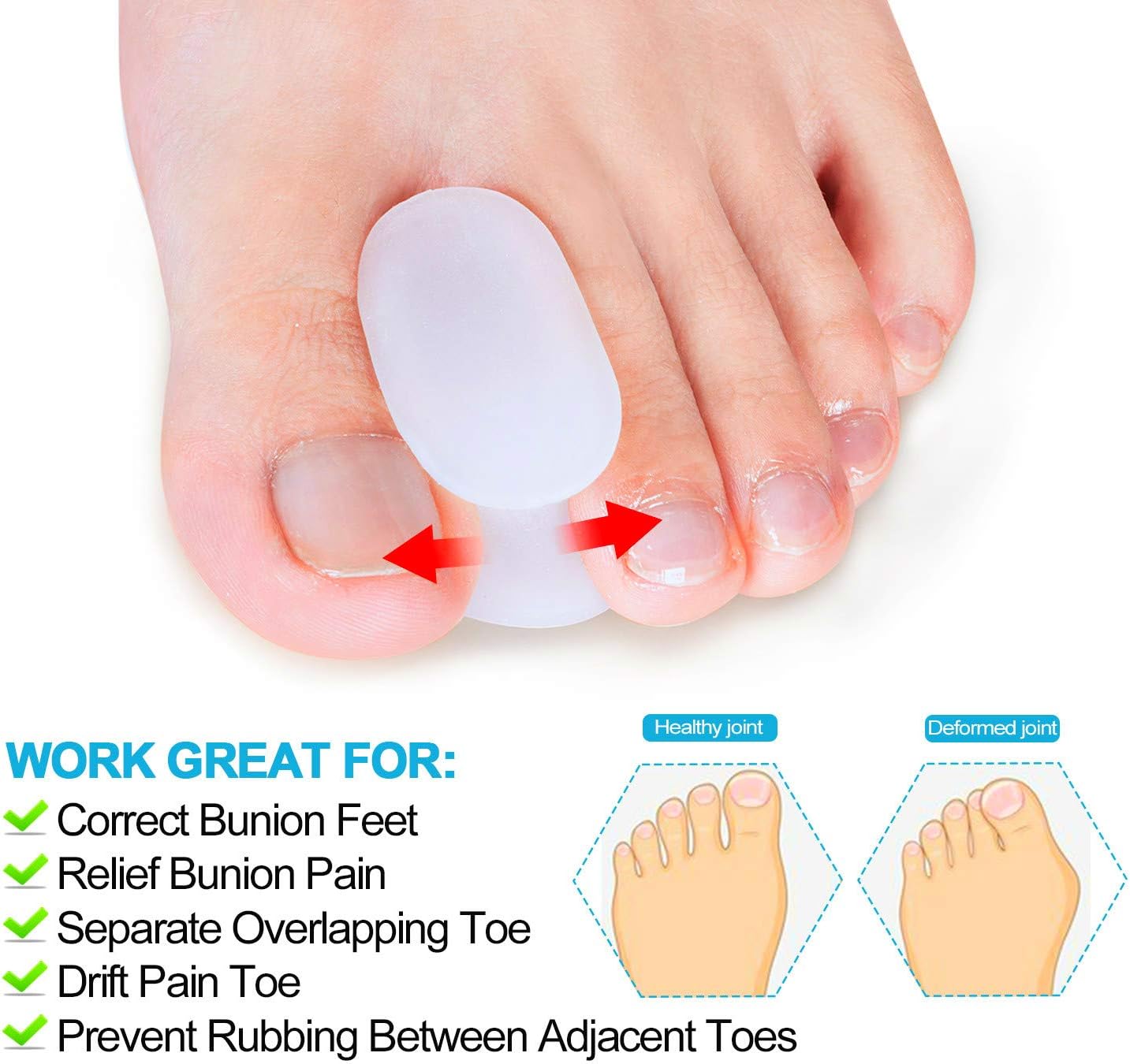 Povihome 10 Pack Gel Bunion & Toe Spacers Separators (0.3'' Thick) and Straightener Orthotics for Bunion Overlapping Toes, Bunion Toe Pain Relief - S Size