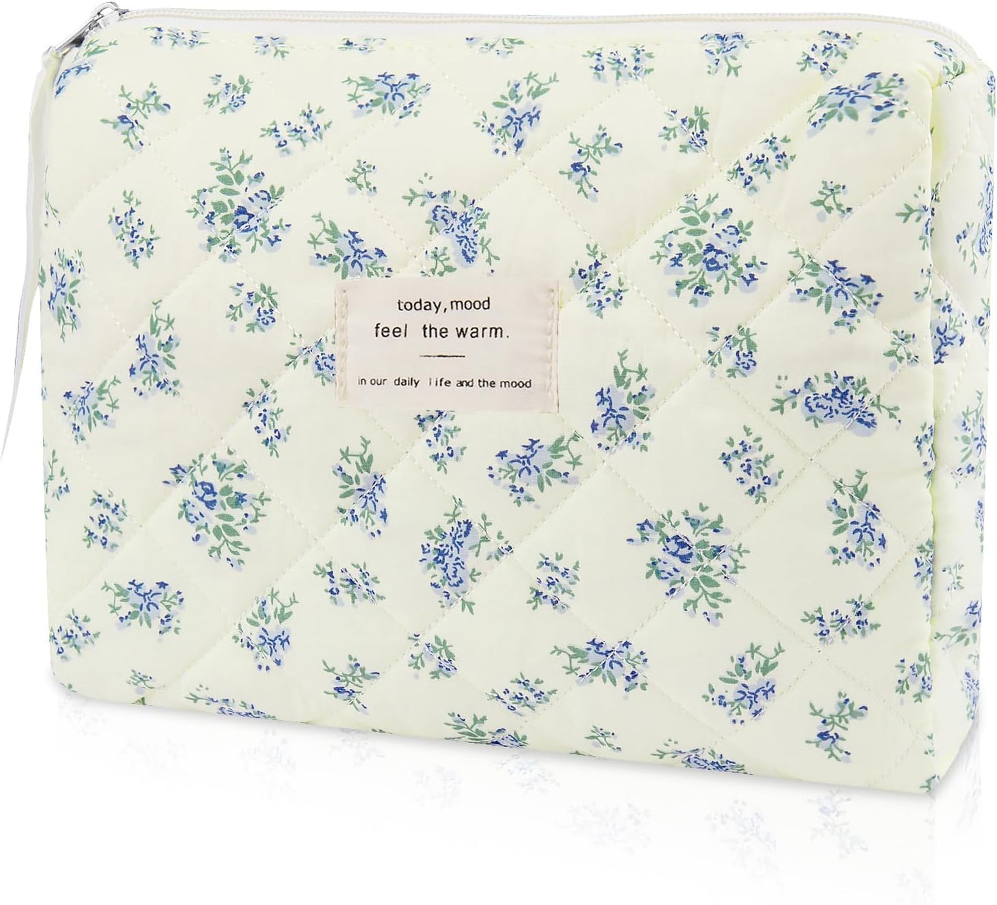 Floral Makeup Bag, Small Cosmetic Bag for Women Girls, Cute Cotton Makeup Bag, Quilted Makeup Bags, Flower Travel Toiletry Organizer Bag(LSHH)