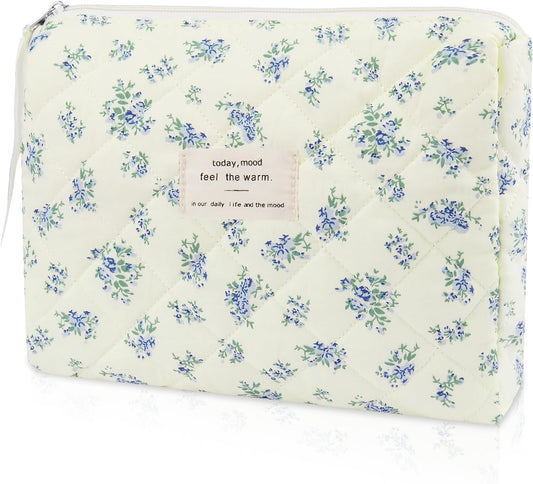 Floral Makeup Bag, Small Cosmetic Bag for Women Girls, Cute Cotton Makeup Bag, Quilted Makeup Bags, Flower Travel Toiletry Organizer Bag(LSHH)