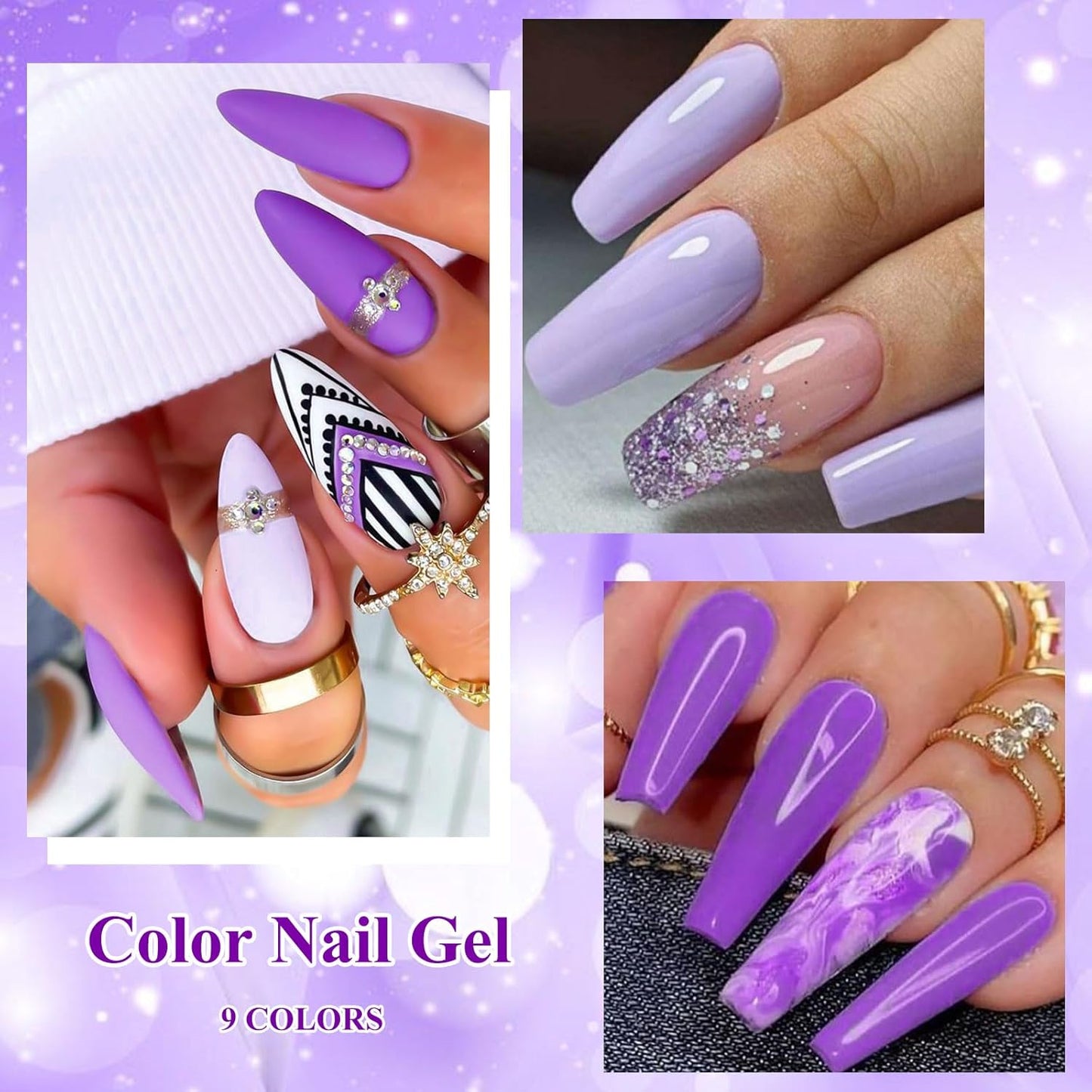 MEET ACROSS 9 Colors Gel Nail Polish + 3PCS Function Gel Nail Polish Kit,Fashion Nail Art Set Design Gifts for Women Manicure Salon (SET21, 12pcs)