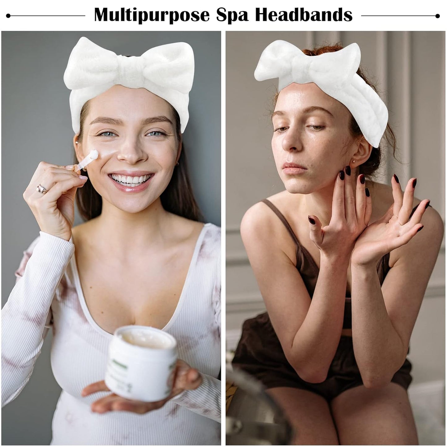 Ondder Spa Headband for Washing Face 8 Pack White Skincare Headbands for Women Girls Terry Cloth Cute Bow Head Bands for Makeup