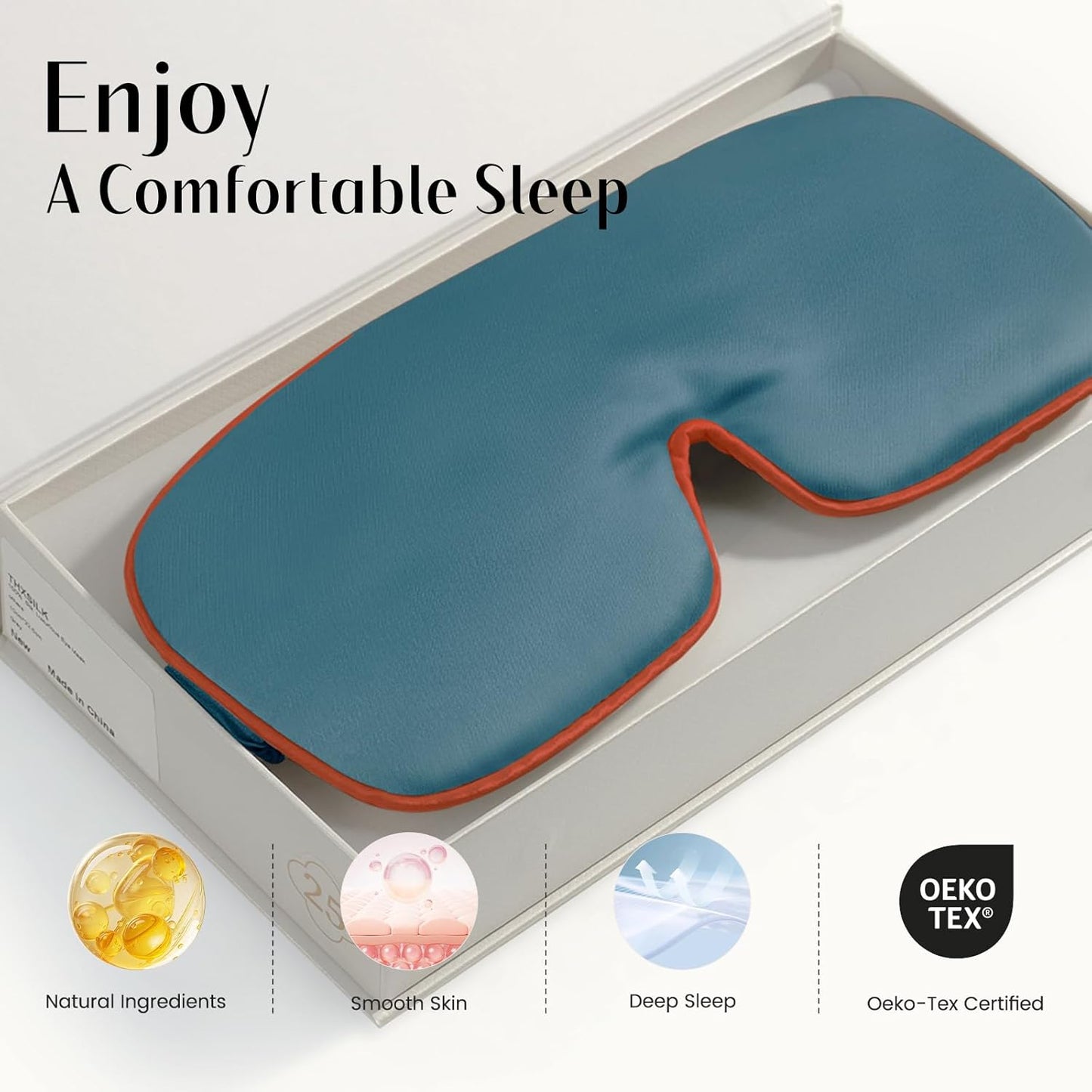 THXSILK 100% Mulberry Silk Sleep Mask, 6A Grade 25 Momme Eye Mask for Sleeping, Color-Blocking Blindfold, Soft Silk Eye Cover for Women, Men, Travel, Nap, Airplane(4×9inches, Navy Blue)