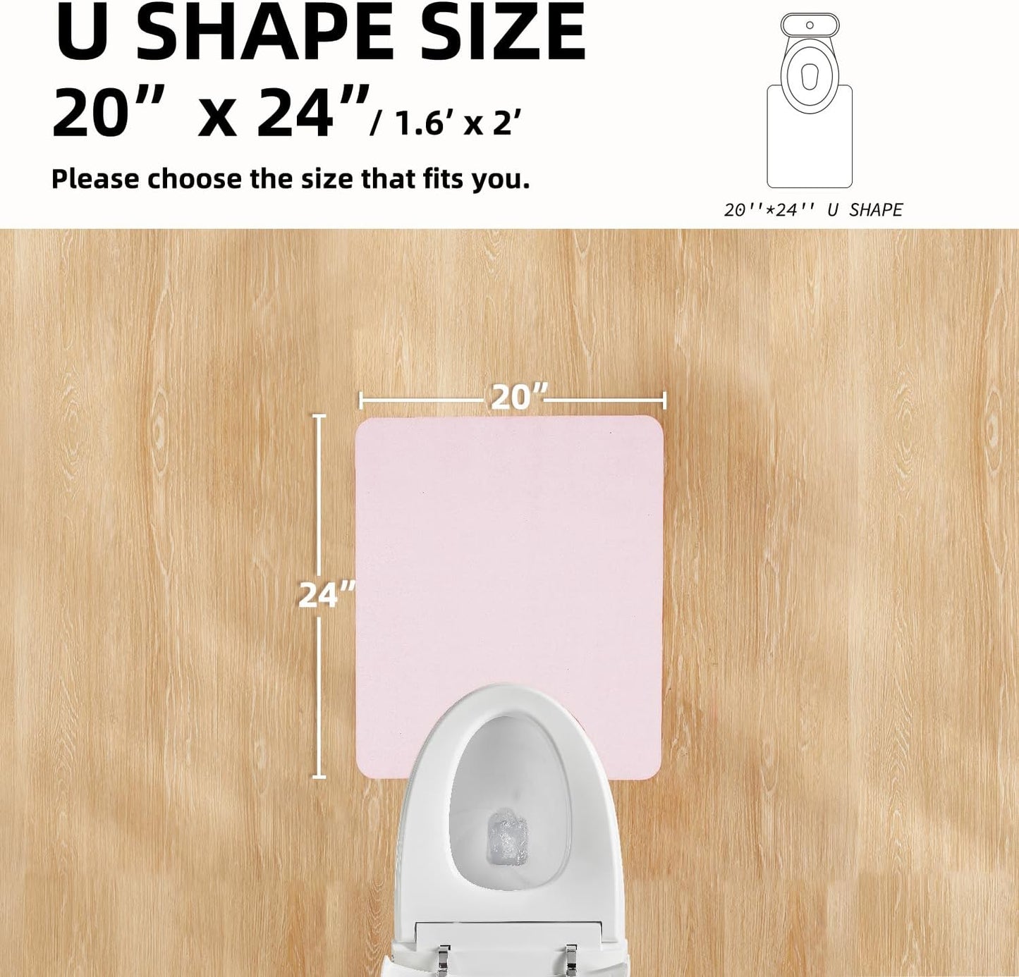 Toilet Rug, Thin Toilet Rugs U Shaped Washable Non Slip Absorbent Quick Dry Low Pile Toilet Mat, 20"x24" U Shape Pink