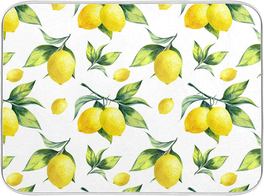 Tropical Lemon Leaves Dish Drying Mat 16x18 for Kitchen Lemon Yellow Lime Tree Dishes Pad Dish Drainer Rack Mats Absorbent Fast Dry Kitchen Accessories