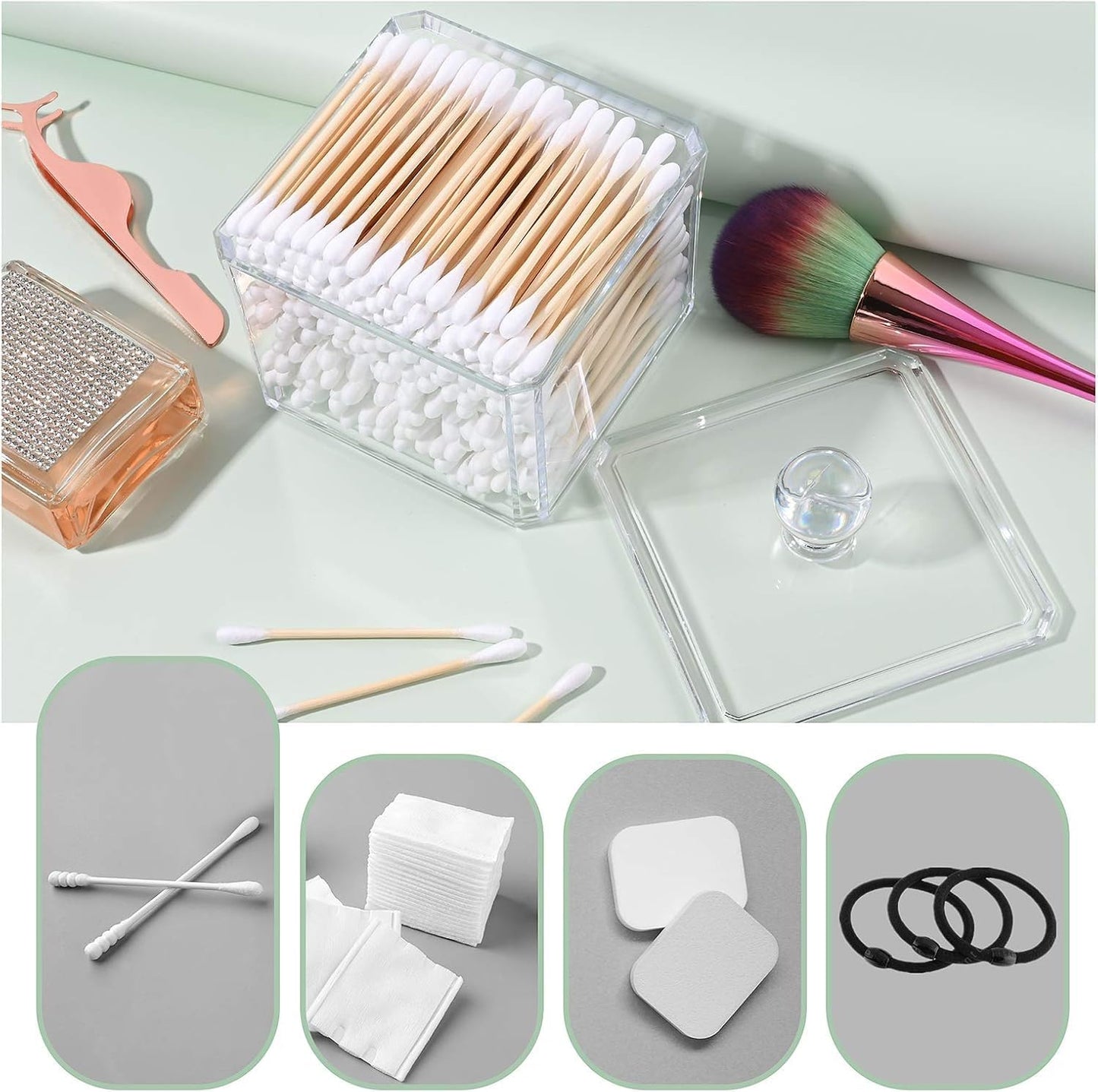 AXX Qtip Dispenser Apothecary Jars Bathroom - Qtip Holder Storage Canister Clear Plastic Jar for Cotton Swab,Q-Tips,Cotton Rounds (J#Clear 1Pcs)