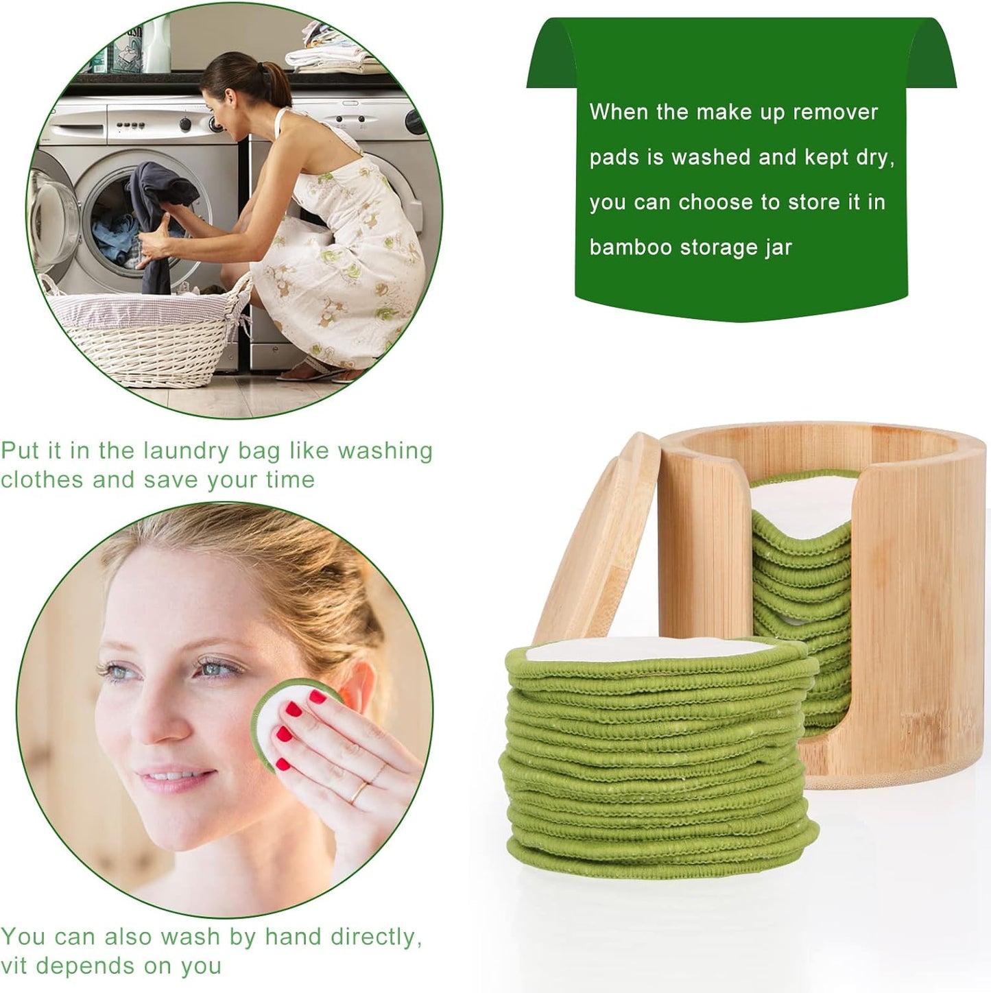 UNIMEIX 16 Pack Reusable Makeup Remover Pads Bamboo Reusable Cotton Rounds Organic Cotton Pads for Face Facial Cleansing Wipes with Washable Laundry Bag and Bamboo Holder