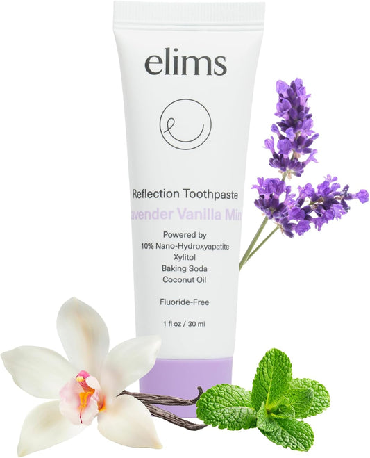 ELIMS Travel Size Nano Hydroxyapatite Toothpaste Fluoride Free - Xylitol Remineralizing Toothpaste for Whitening Sensitive Teeth - Lavender Vanilla Mint Toothpaste for Adults & Kids 1oz