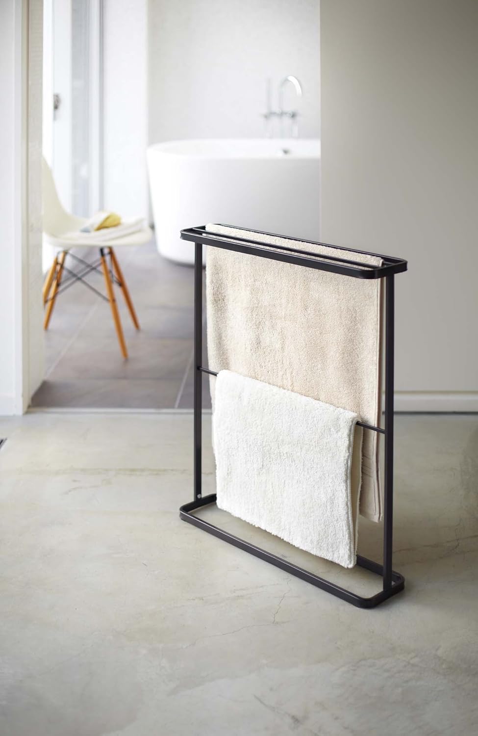 YAMAZAKI Home Tower Bath Towel Hanger - Bathroom Organizer Storage Holder Dry Rack, 30" - Steel - Holds Towels Up to 24.5" X 58"