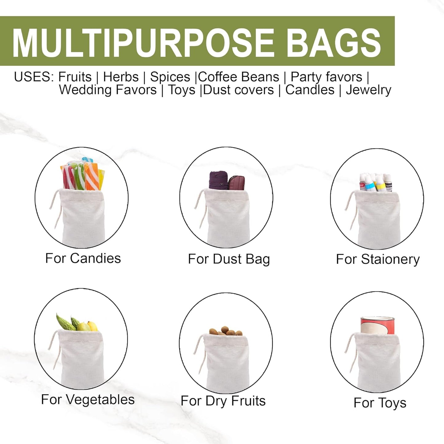 Reusable Eco friendly 10x12 Inches Cotton Thick Single Drawstring Muslin Bags "premium quality (Natural Color) - 25 count pack