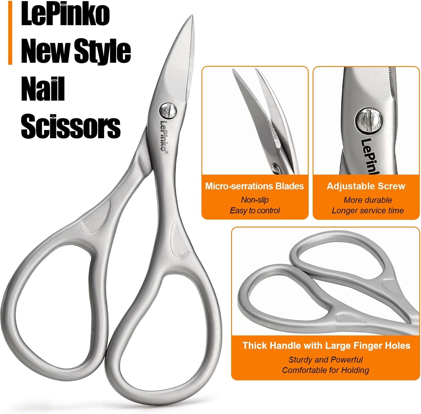 LePinko Professional Nail Scissors Kit, Micro-serrations Blades, Both for Manicure and Pedicure, Stocking Stuffers Gifts For Men and Women