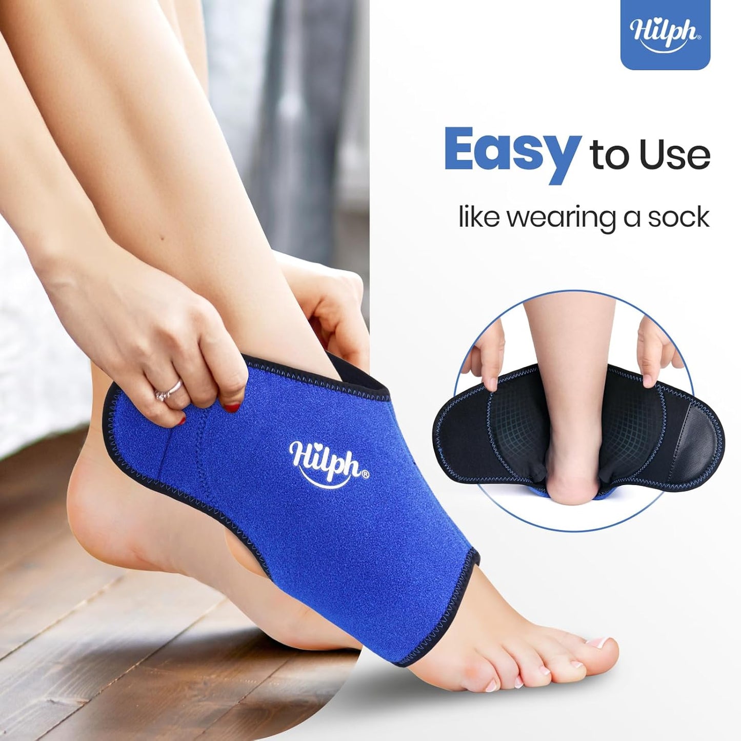 Hilph Ankle Foot Ice Pack Wrap for Sprained & Swelling, Reusable Ankle Brace with 2 Large Gel Ice Packs for Feet Injuries, Plantar Fasciitis, Achilles Tendonitis, Surgery Recovery, Hot/Cold Therapy