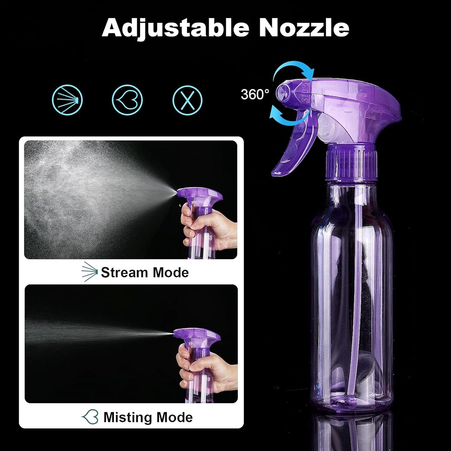 Cosywell Empty Spray Bottles 8.8oz/260ml 2 Pack Plastic Spray Bottle for Cleaning Mist/Stream Refillable Container Water Spraying Bottle for Cooking Hair Care Essential Oils(Purple)