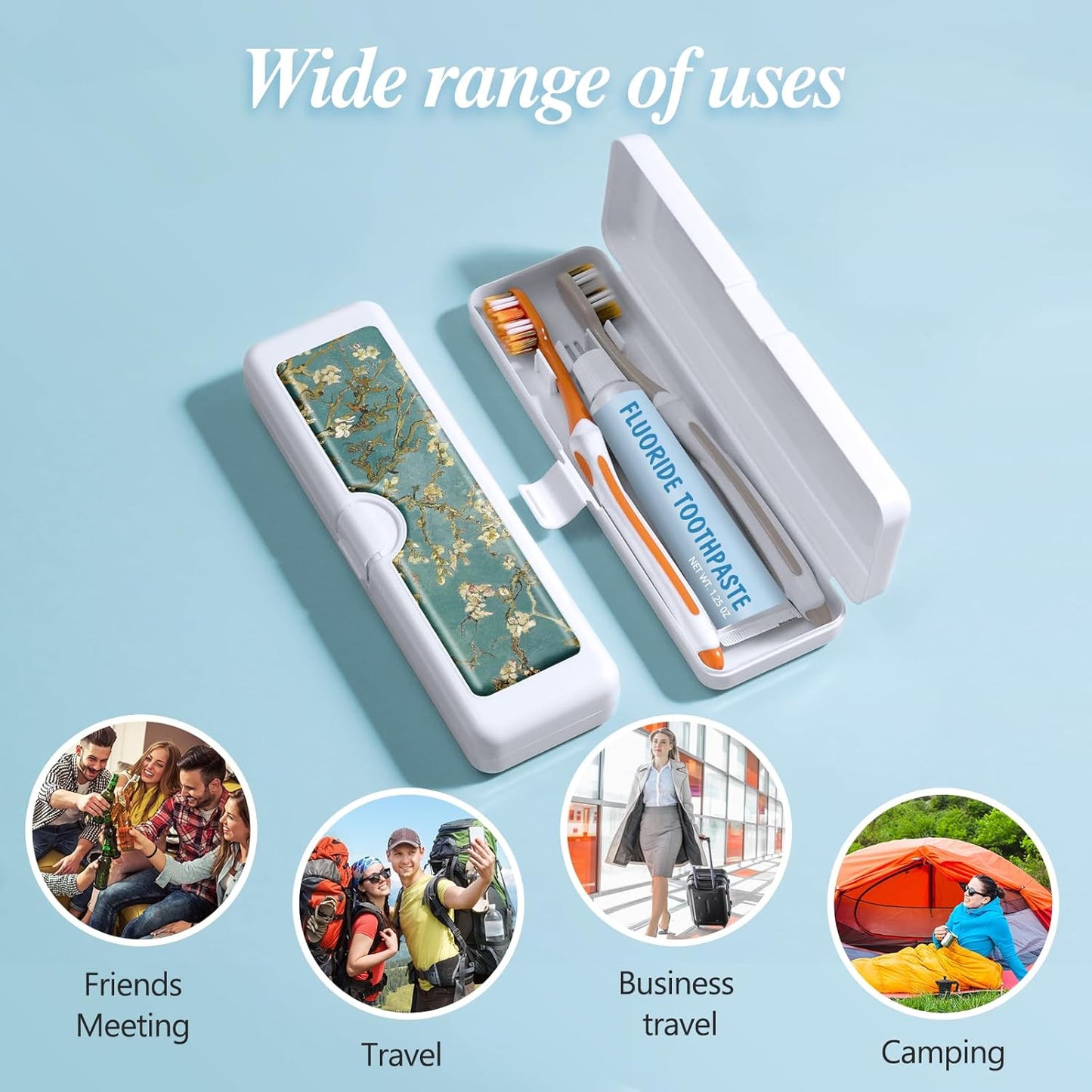 Toothbrush Travel Case - Colorful Pattern, Holder and Covers for Toothbrushes, Includes Tongue Scraper Case