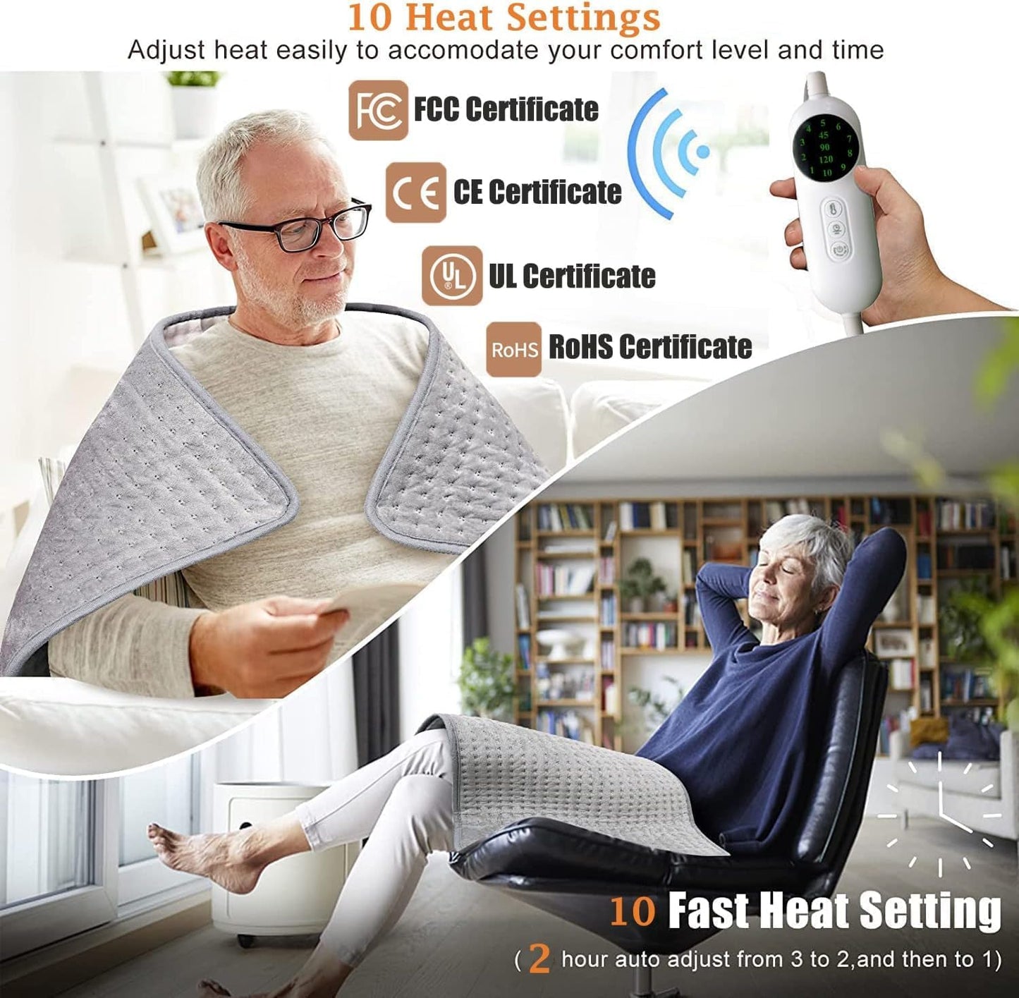 Extra Large Heating Pad - 20"x40" Heating Pad for Back Pain Relief & Period Cramps -10 Heat Settings & 3 Timing Options, Soft Machine Washable Fabric- Heat pad for Back, Shoulder, Neck, Abdomen, Legs