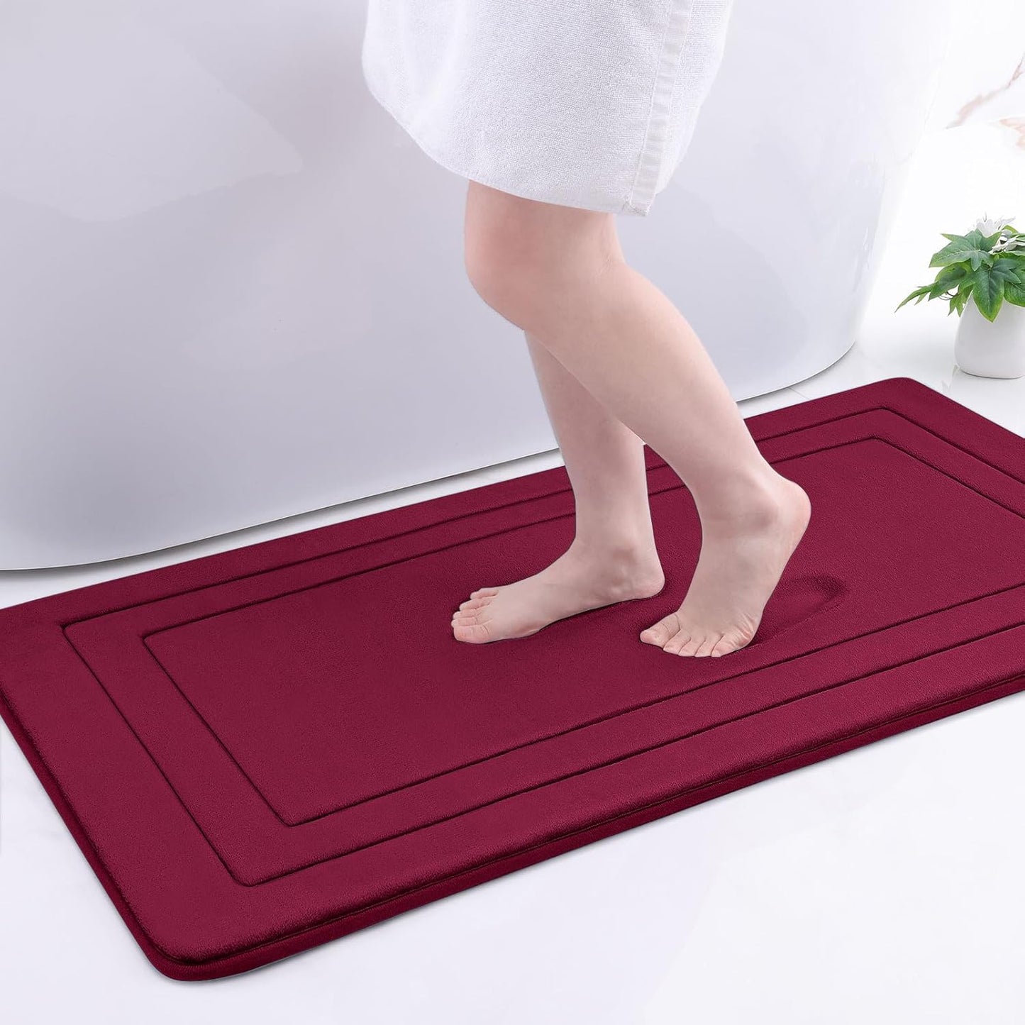 Arotive Memory Foam Bathroom Rug Mat 44x24, Ultra Soft and Absorbent Bath Mat, Machine Wash Dry, Comfortable Bath Rug Carpet for Bathroom Floor, Tub and Shower, Burgundy