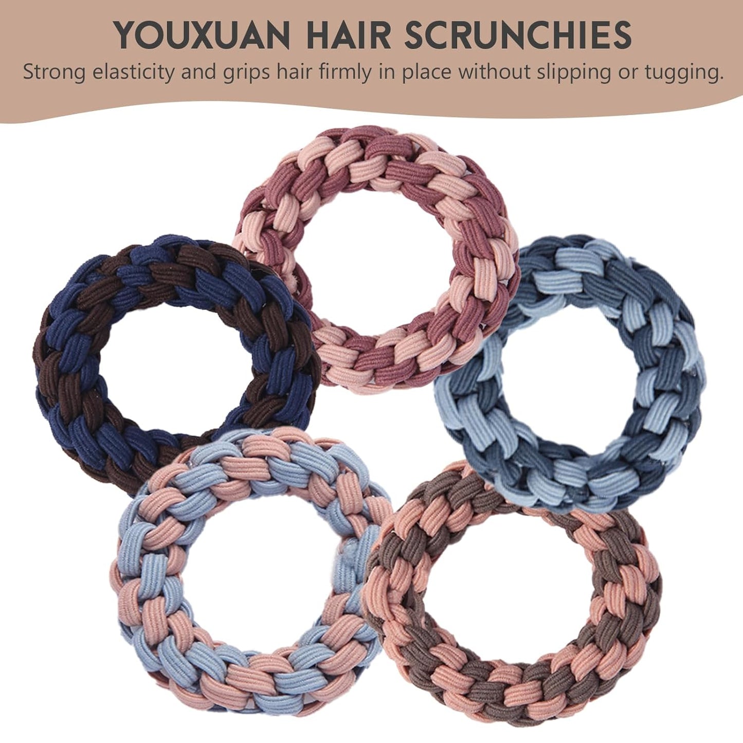 Youxuan Colorful Elastic Hair Ties, Soft, Stretchy, and Non-Damage Hair Rubber Bands, 10 Pack Strong and Durable Scrunchies for Women and Girls