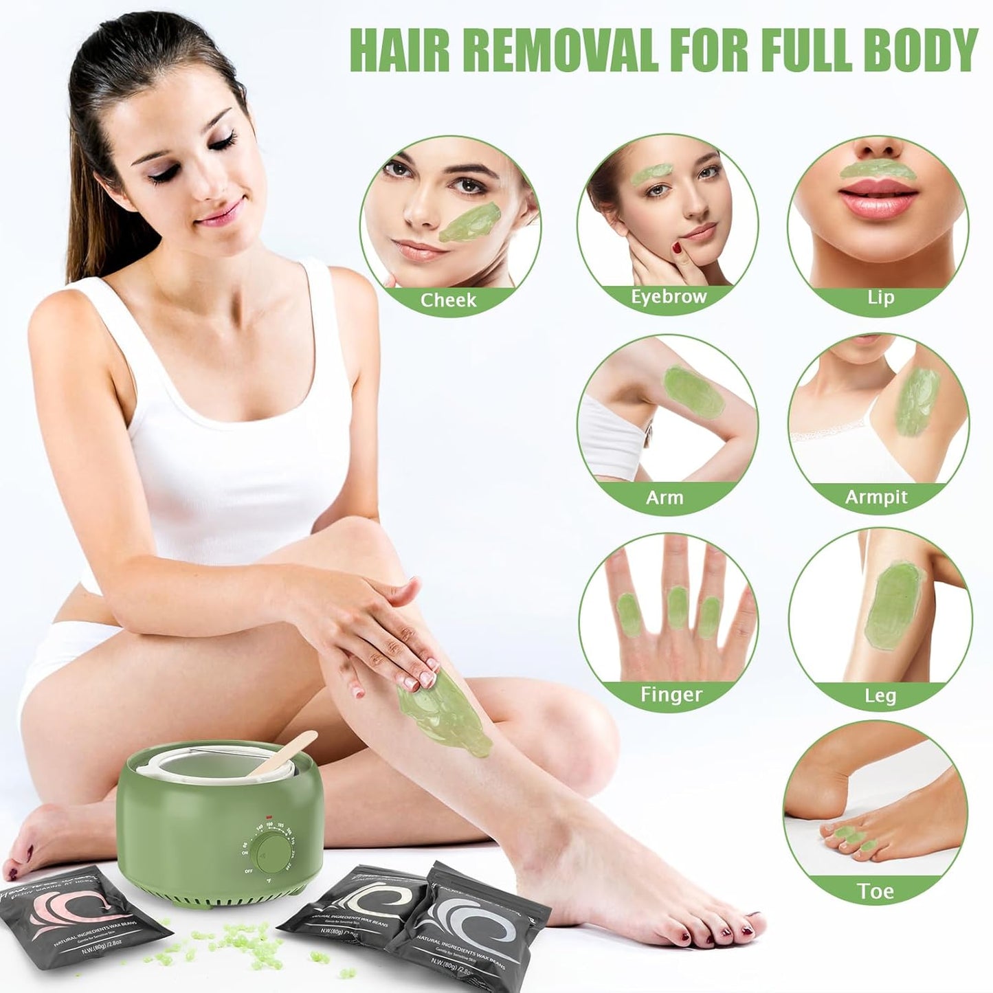 Waxing Kit - TIKESI Wax Warmer for Hair Removal, Hard Wax Kit with 14oz 5 Bags Hard Wax Beans for Full Body, Legs, Face, Eyebrows, Bikini, Brazilian Waxing Kit for Women Men