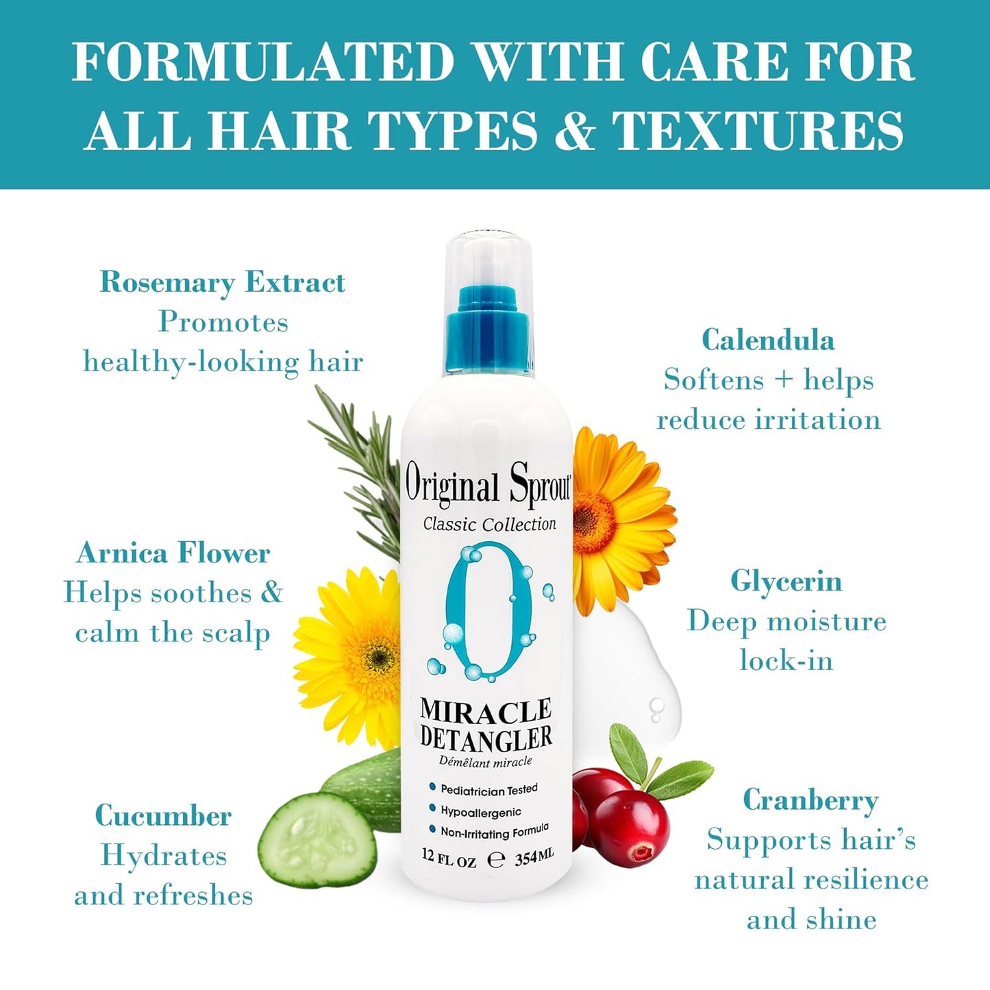 Original Sprout Miracle Detangler Spray, Lightweight Non-Greasy Leave-In Conditioner Spray for All Hair Types, Smooths, Softens & Detangles, Vegan, Cruelty-Free, Safe for Kids & Adults, 12 fl oz