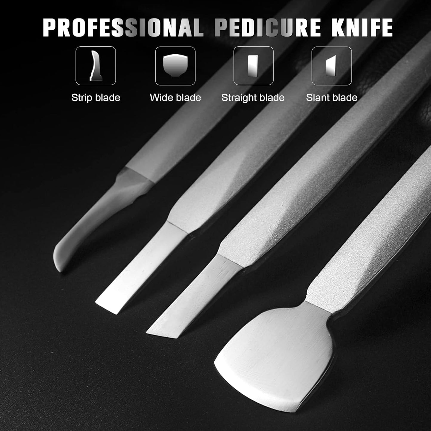 FERYES Pedicure Knife Ingrown Toenail Kit, 4 PCS Professional Pedicure Tool Kit, Top Notch Foot Blade (Leather case included)