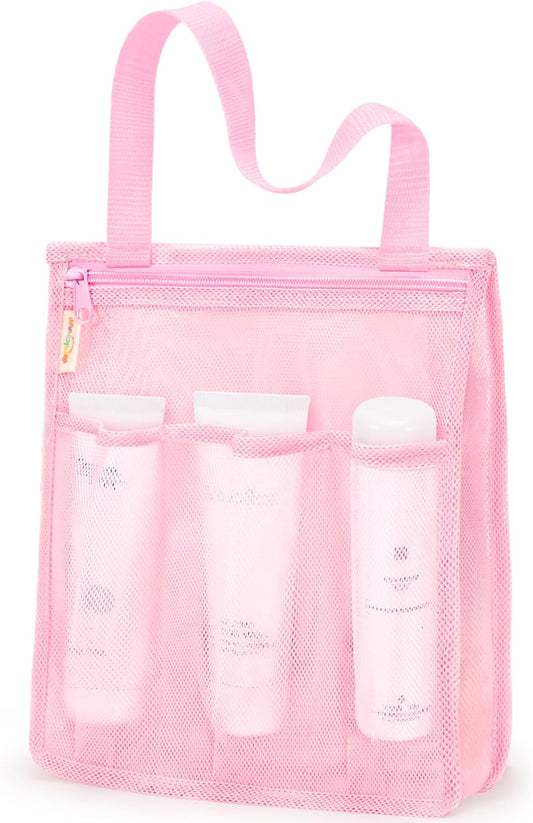Mesh Shower Caddy Portable, Gym Travel Camp Dorm Room Essentials for Women and College Girl, Pink Bathroom Shower Bag