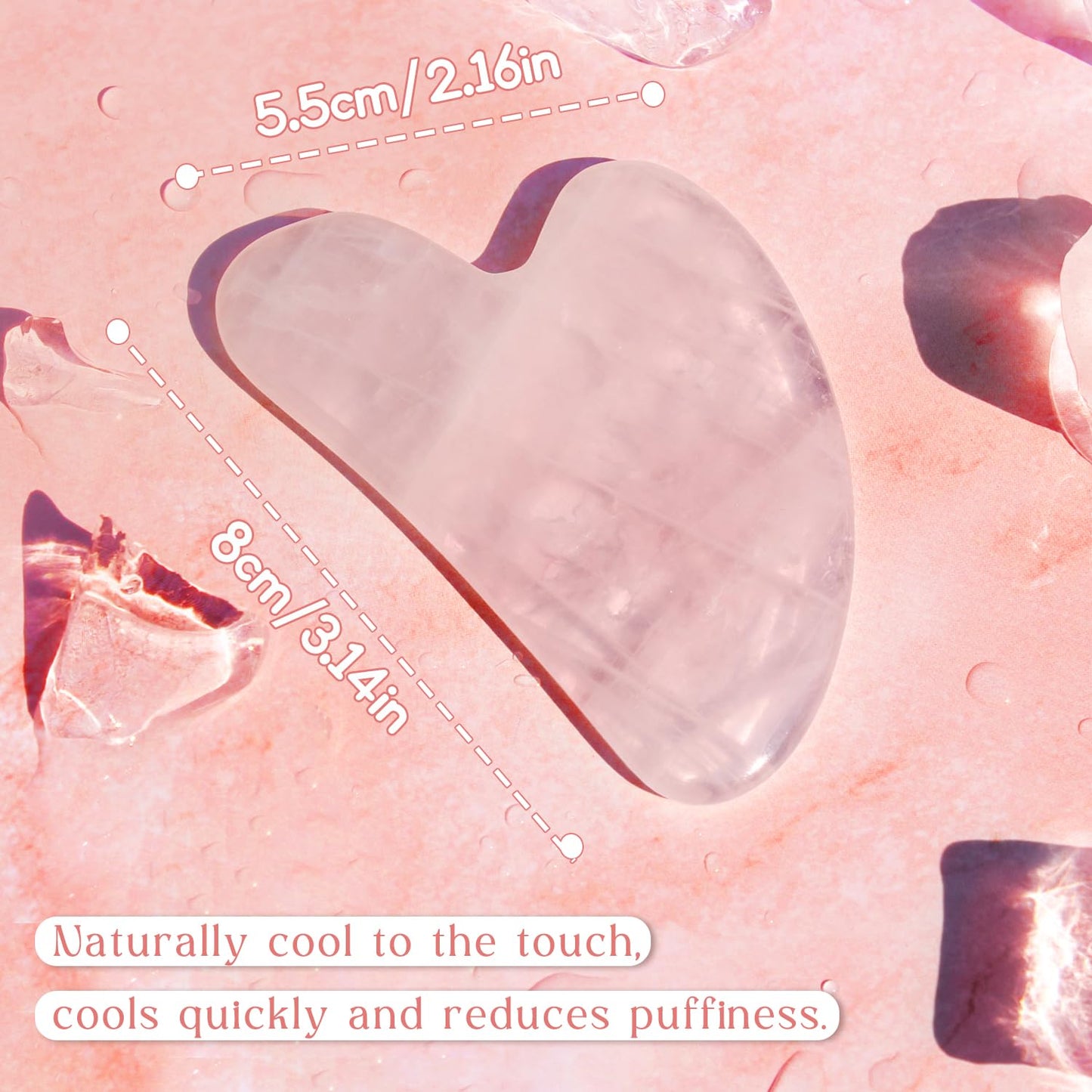 Gua Sha Rose Quartz Massage Tool, Facial Tool for Scraping and SPA Acupuncture Therapy, Heart Shape Trigger Point Treatment on Face (Rose Quartz)