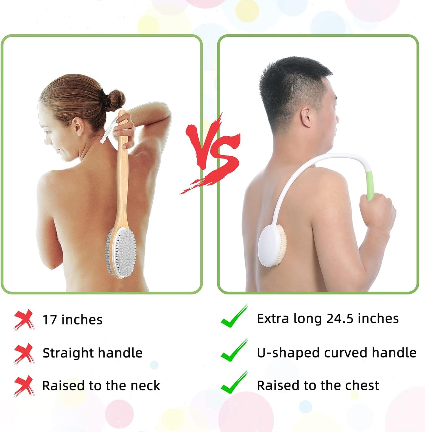 Fanwer 2 Pack Back Scrubber for Shower with Long Handle, 27.5" Long Handle Back Bath Brush for Elderly, Disabled, Limited Mobility, Post-Surgery, Frozen Shoulder,Arthritis,Men and Women