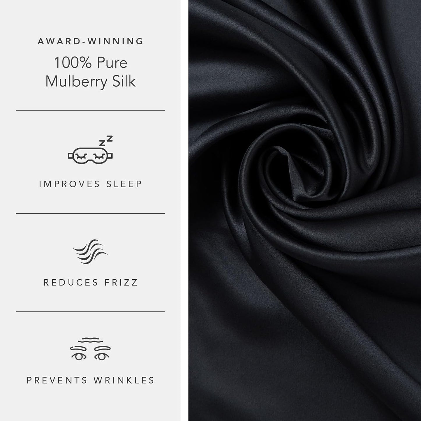 Fishers Finery 25mm 100% Pure Mulberry Silk Pillowcase (Black Standard)