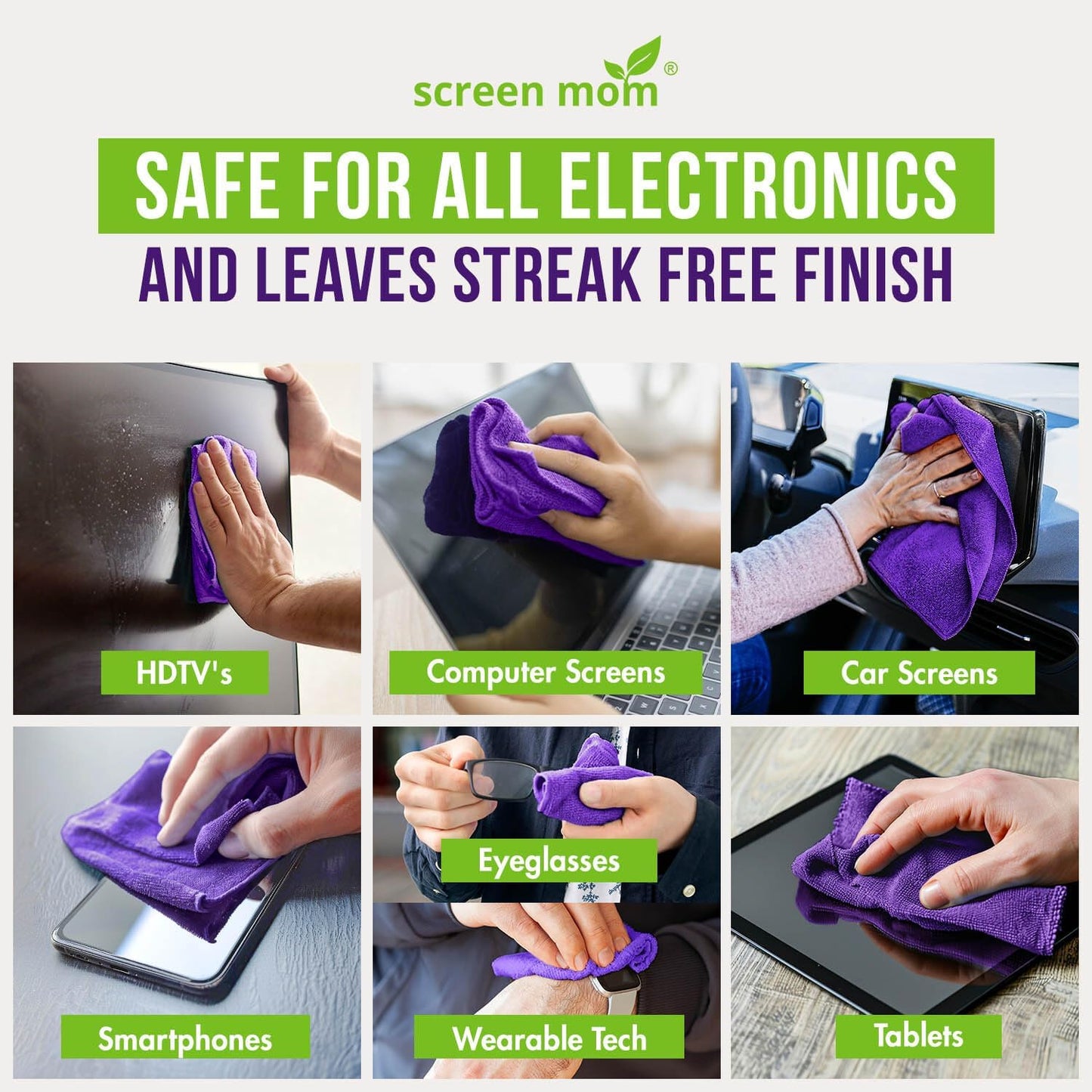 Screen Mom Screen Cleaner Spray and Microfiber Cloth 16oz Screen Cleaner Spray and Wipe for TV, Laptop, Computer, Phone, iPad, Car Screen Cleaning Kit Electronic Cleaner Spray