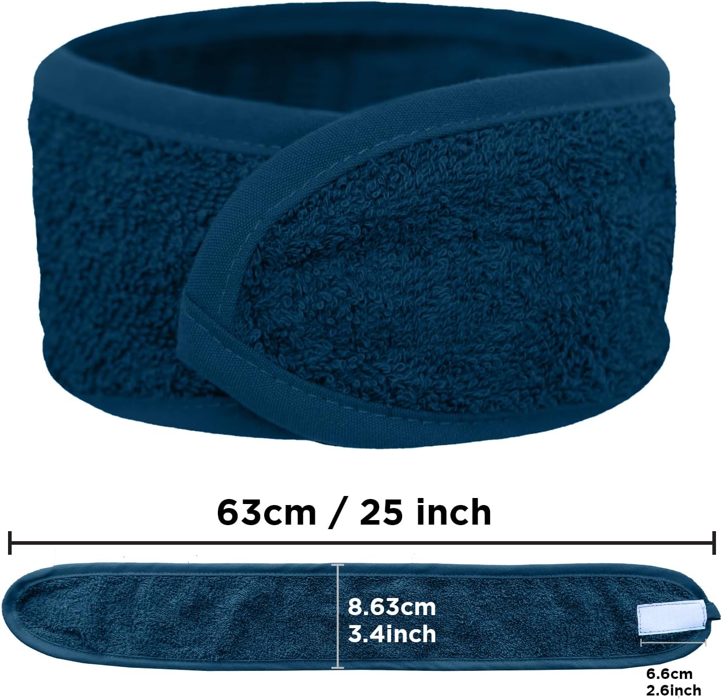 Dan River Facial Spa Headband, Pack of 3, Makeup Shower Bath Wrap Sport Headband Velcro Adjustable Ultra Soft Terry Cloth Stretch Towels for Face Washing, Shower, Yoga and Makeup